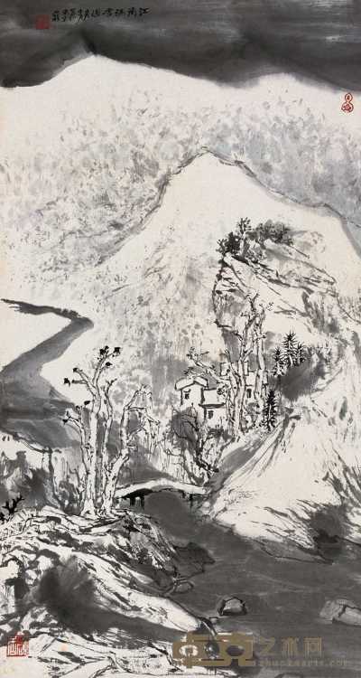 亚明 1982年作 江南瑞雪图 立轴 89×47.5cm